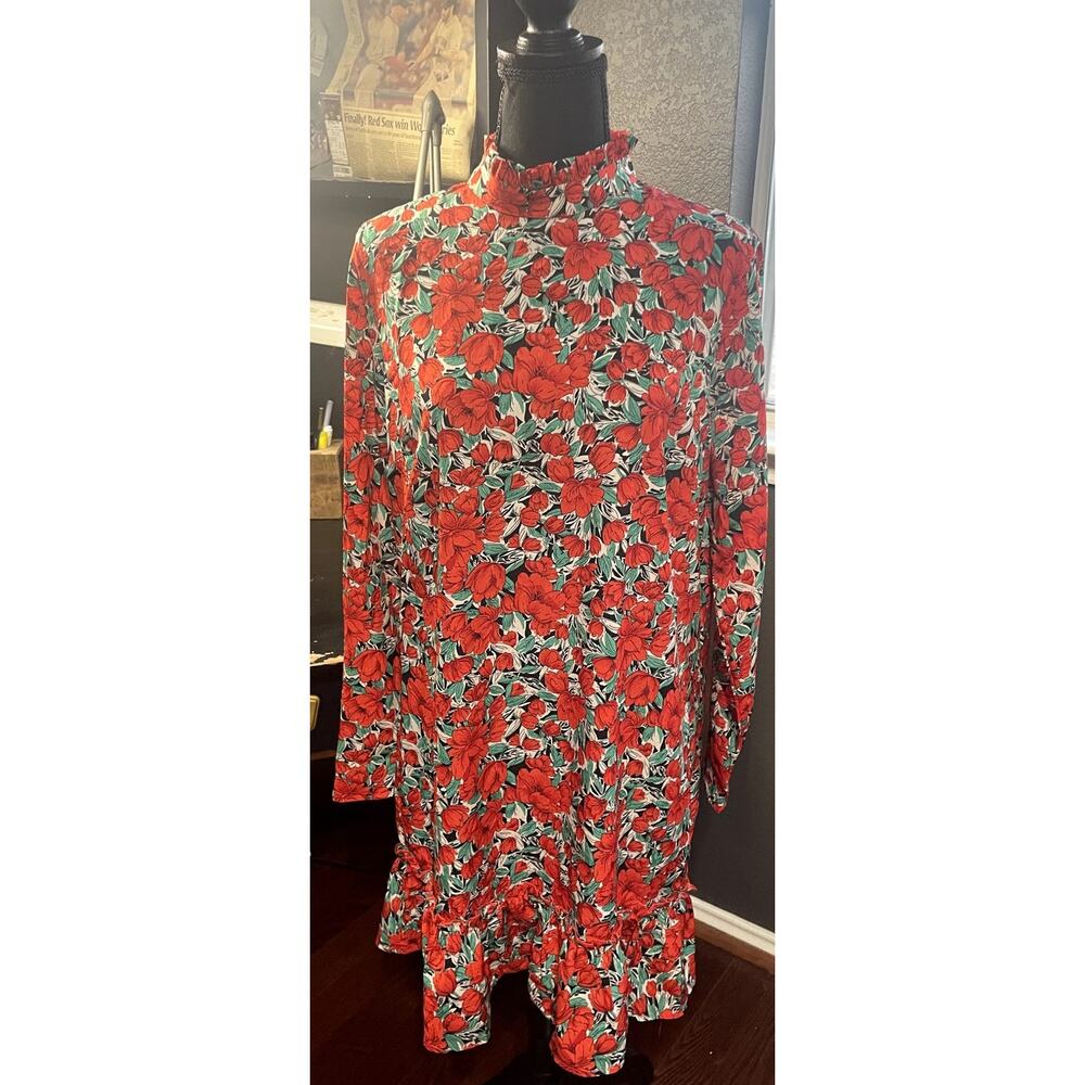 Misguided High Neck Smock Floral Print Dress Size 8